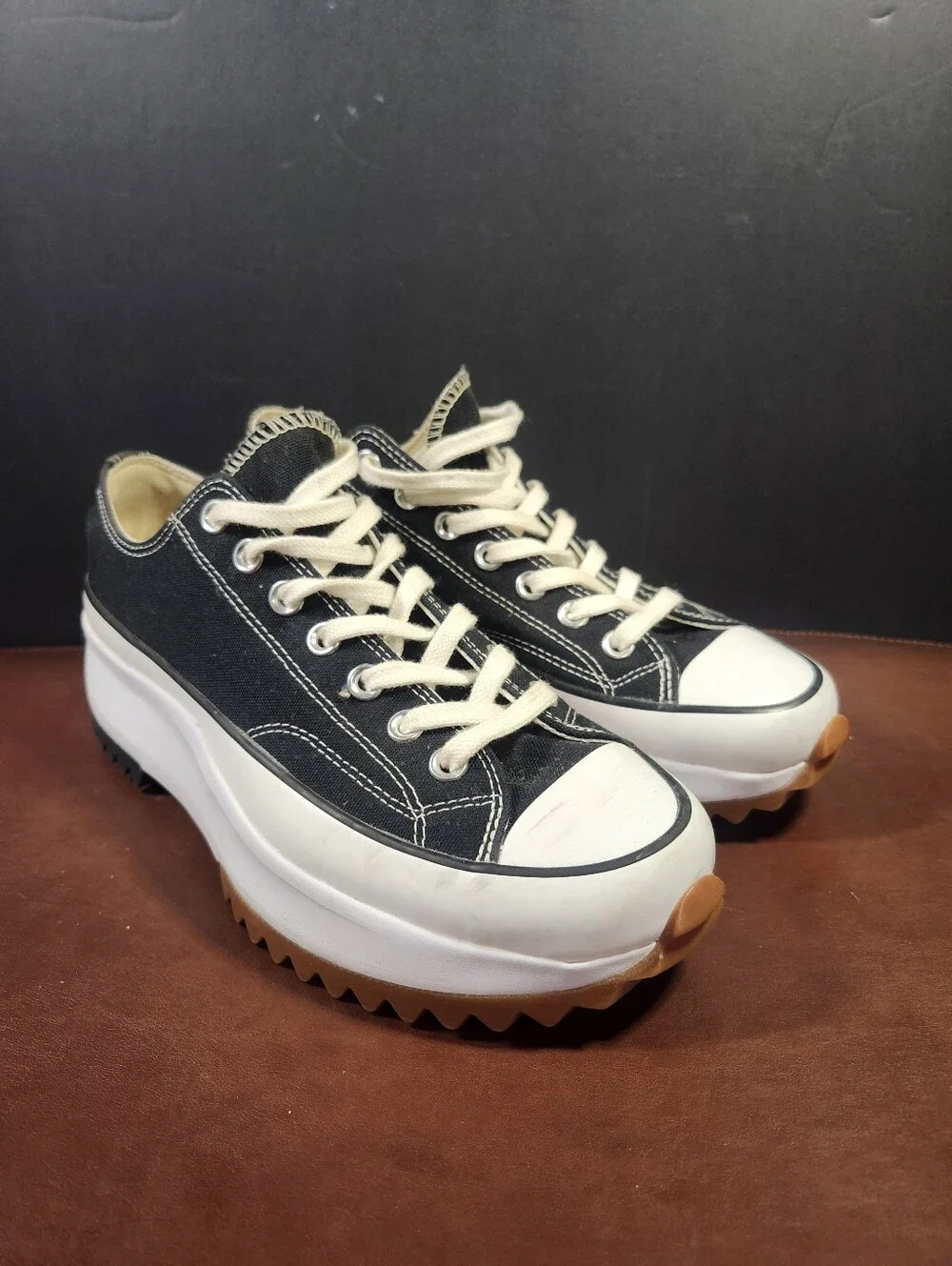 Platform Canvas Low-Top Sneakers in Black and White